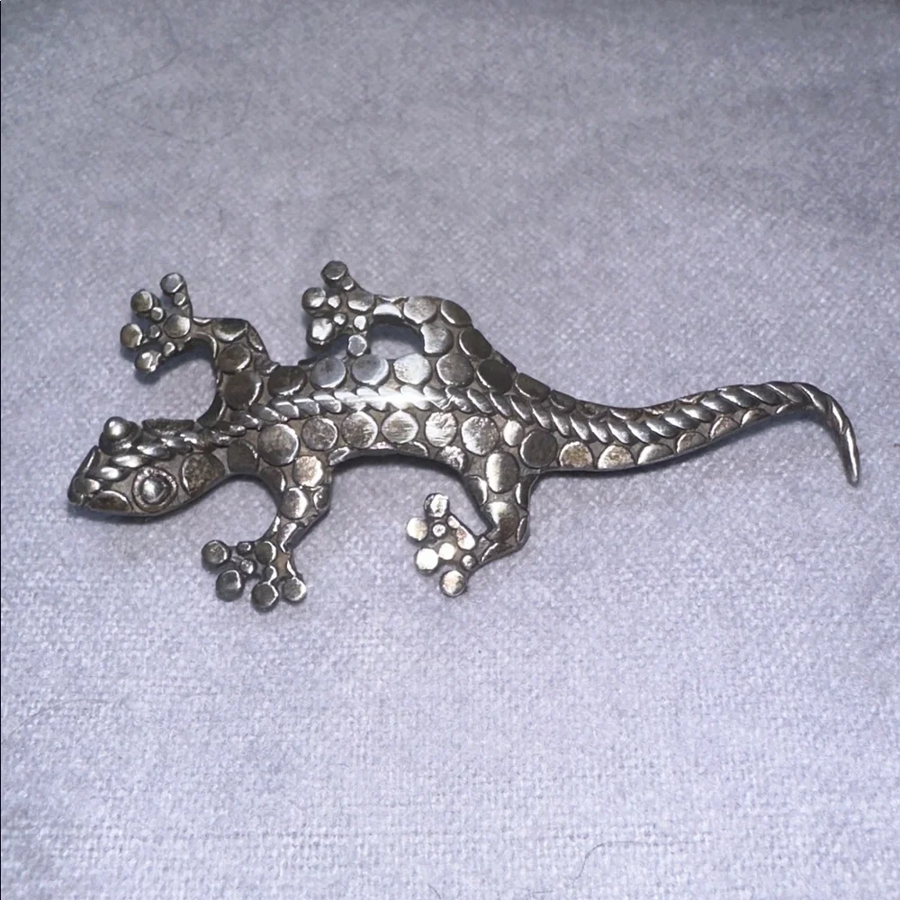Vintage Sterling Silver Brooch Spotted Gecko Lizard Versatile Pin/charm/Pendant